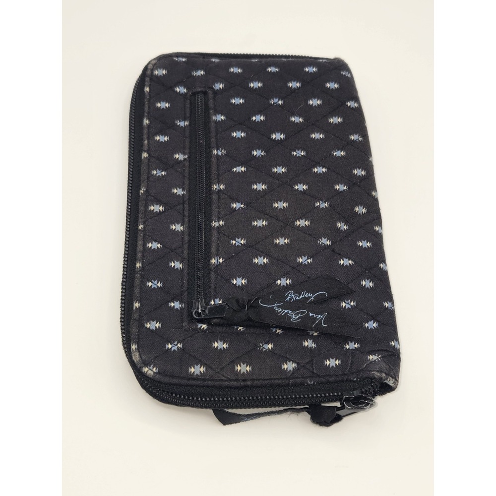 Vera Bradley Quilted Cotton Zip Around Wallet Canyon Pattern Vintage Black Blue - Picture 4 of 6
